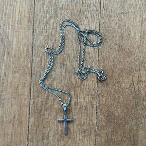 Vintage dainty petite cross pendant sterling silver minimalist chain necklace
